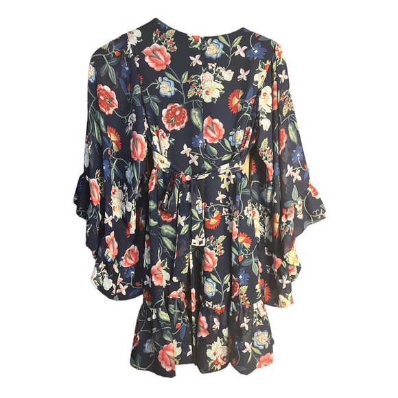 Betsey Johnson boho bell sleeved floral dress size 8 in navy - Picture 4 of 5
